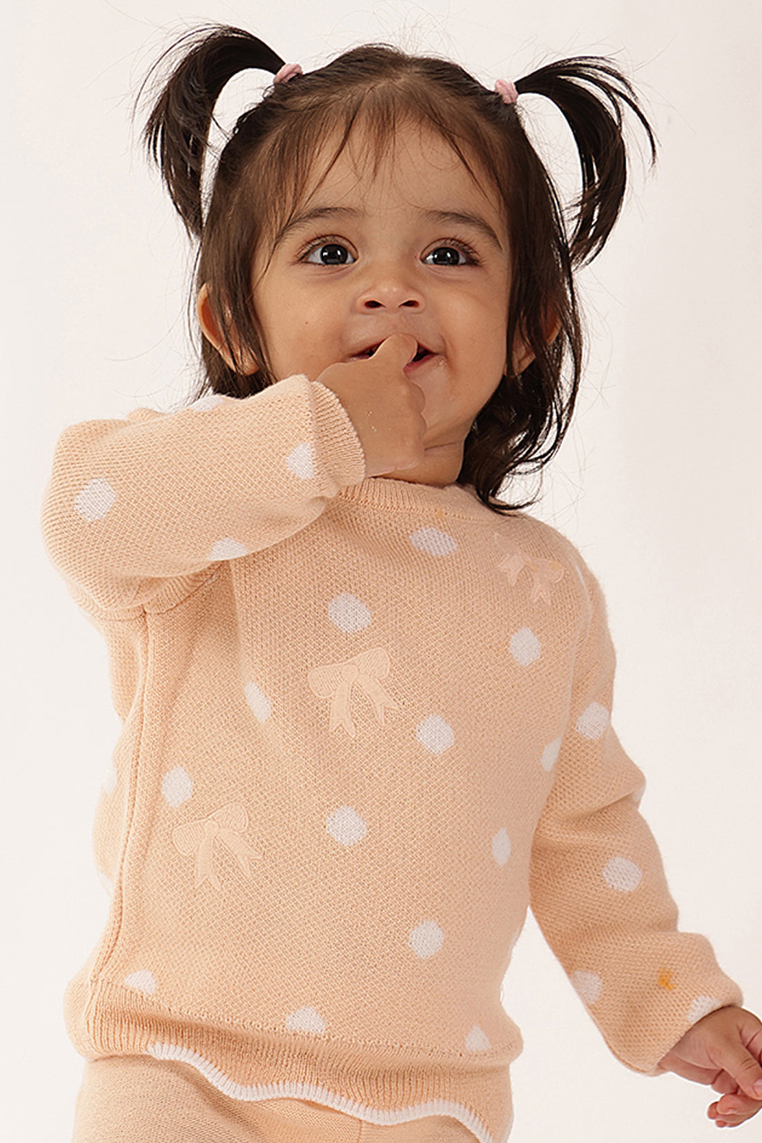 Baby Girls Peach Polka Dot Knit Sweater