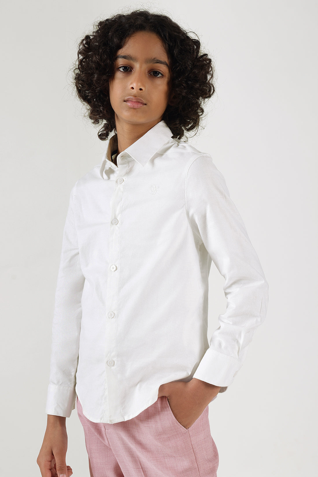 Boys White Regular fit Full sleeve Solid Shirt By One Friday