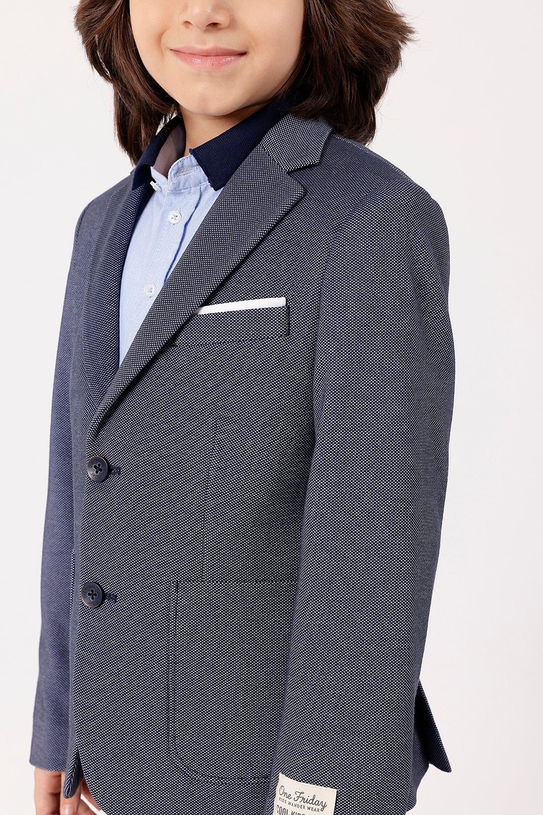 Boys’ Blue Formal Blazer with Chest Pocket Square