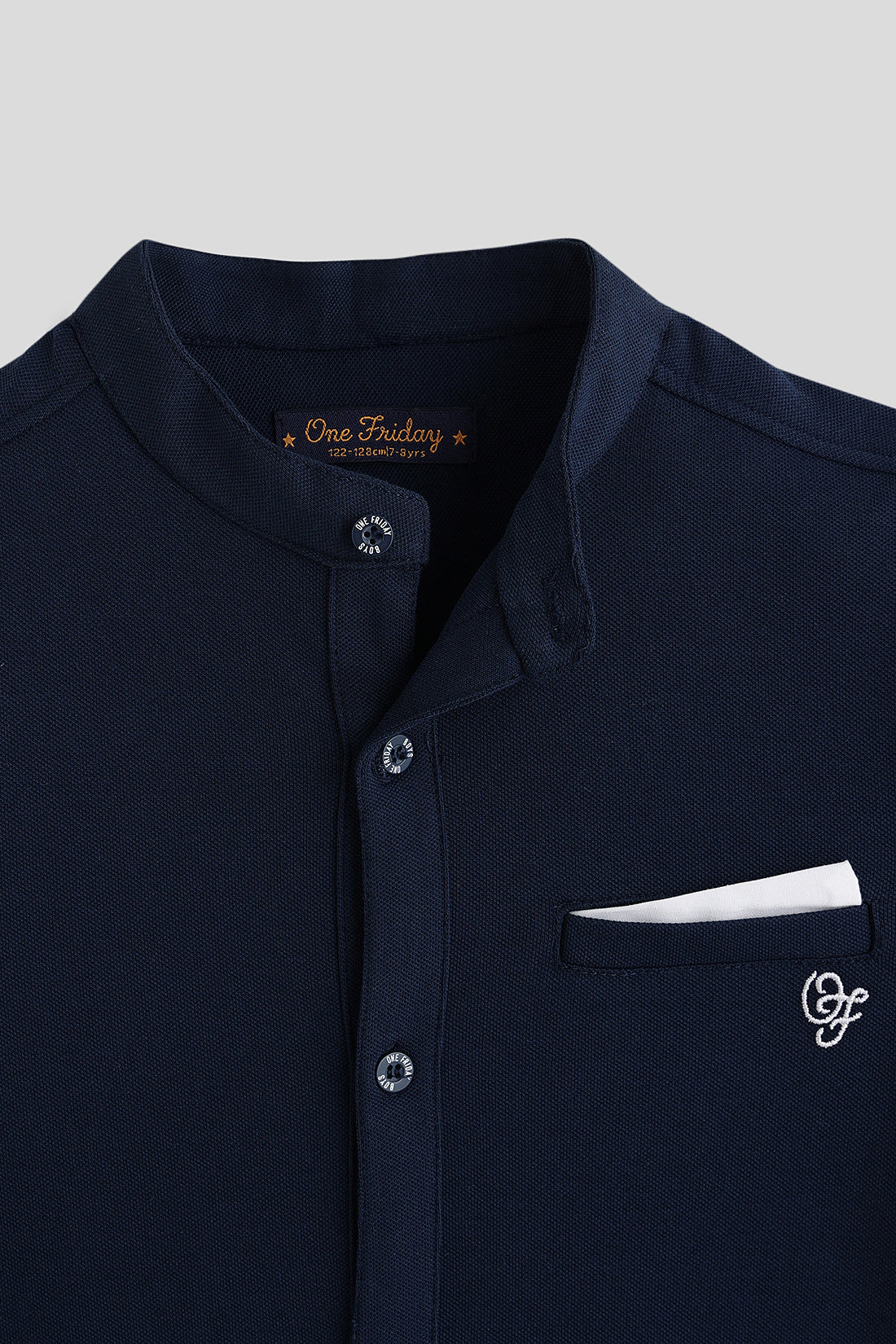 Boys Navy Blue Half Sleeve Solid Shirt by One Friday