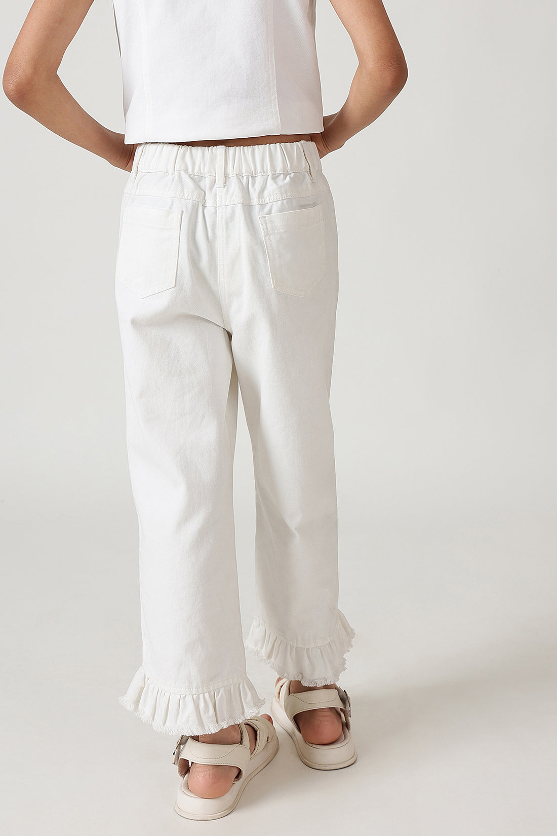 Girls White Regular Solid Denim By One Friday