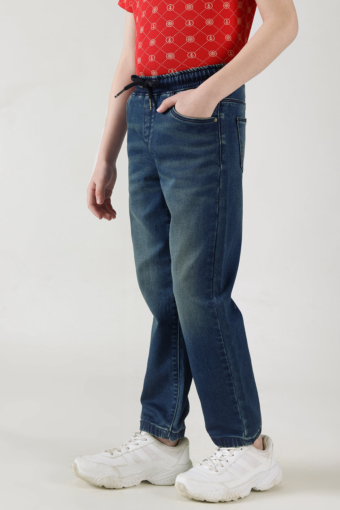 Boys Medium Blue Loose Fit Solid Cargo by One Friday