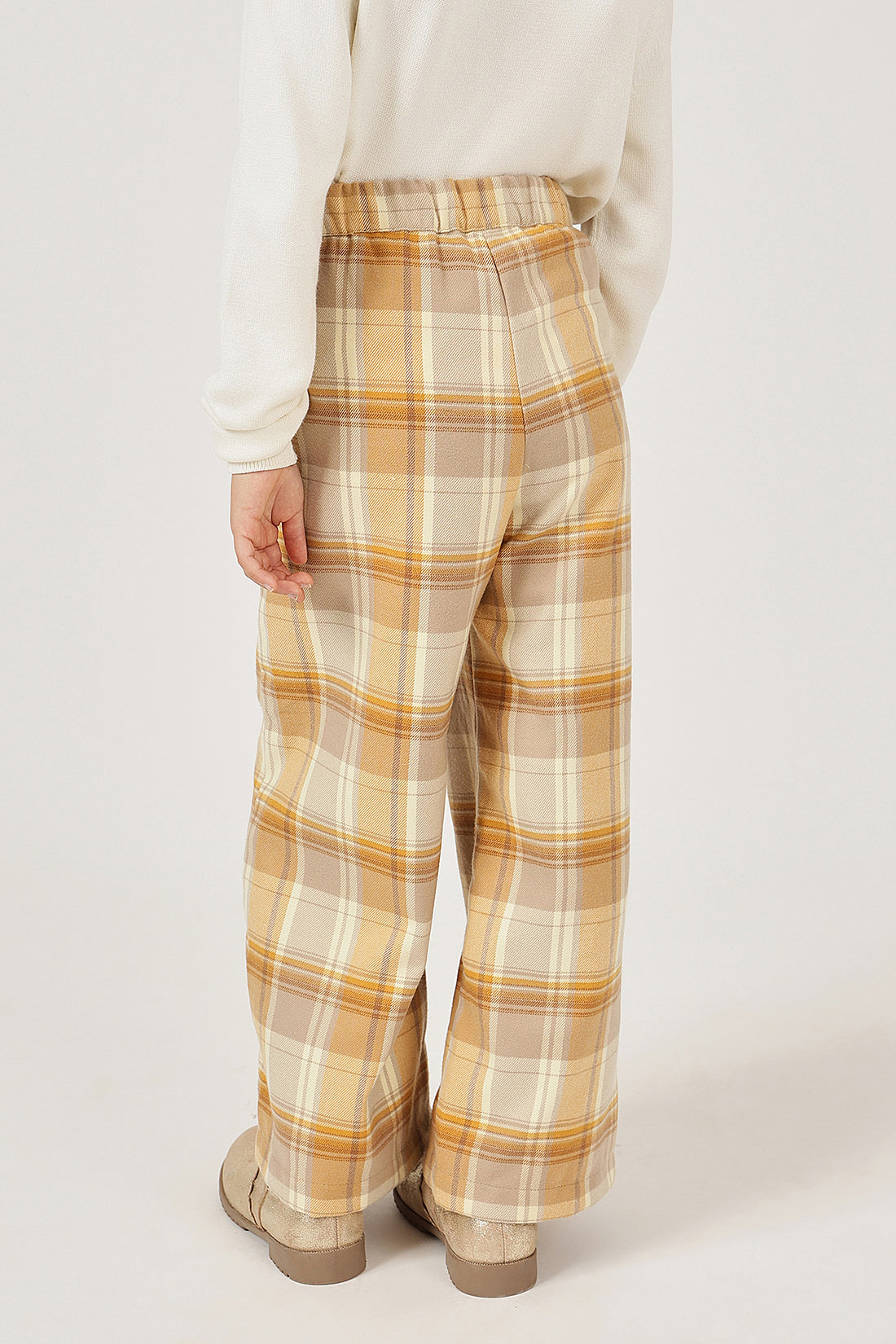 Girls Multicolour Checked Trouser with Button