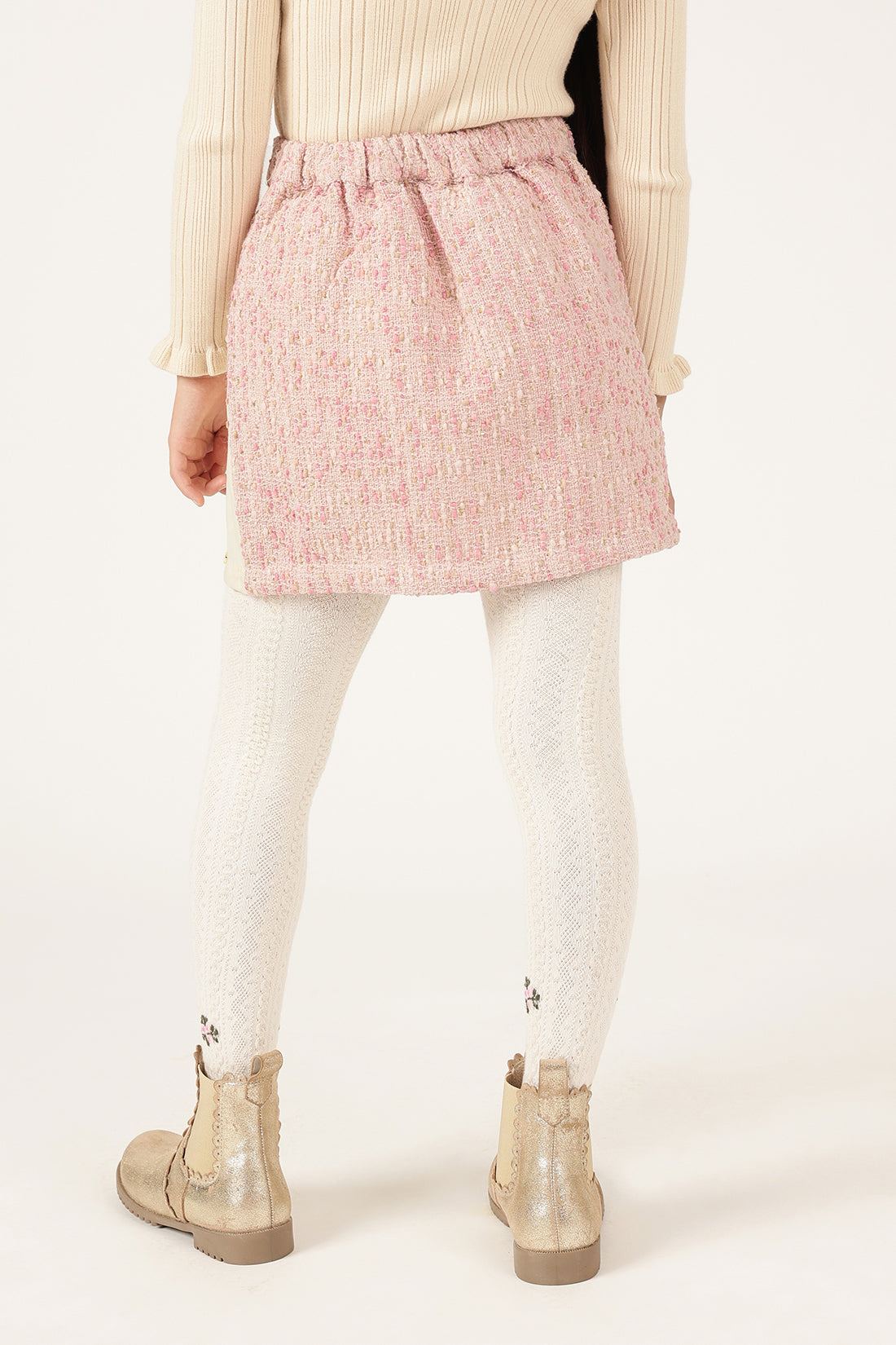 Girls Pink Check Woven Skirt