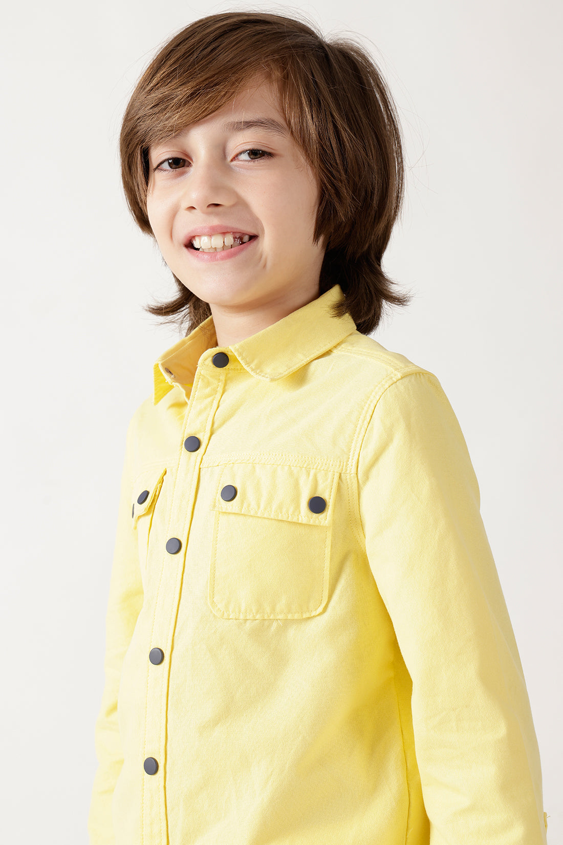 Boys Yellow Loose Fit Full Sleeve Solid Shirts By One Friday