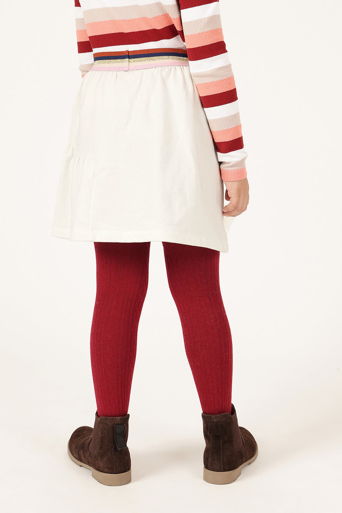 Girls Off White Cotton Fleece Woven Skirt