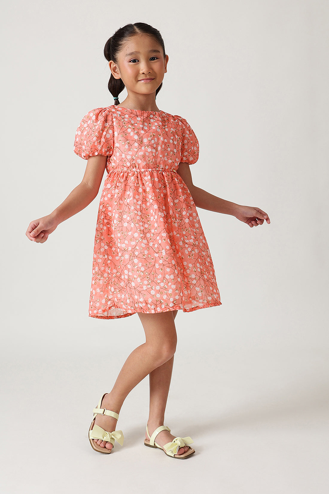 Girls Peach Printed Dress