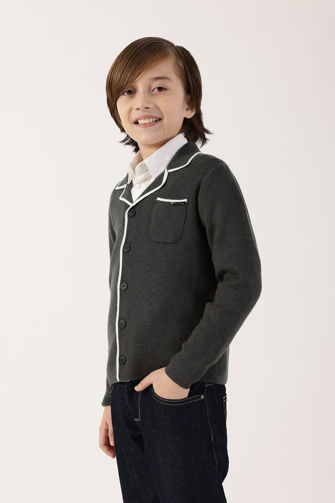 Boys Grey Knit Cardigan One Friday