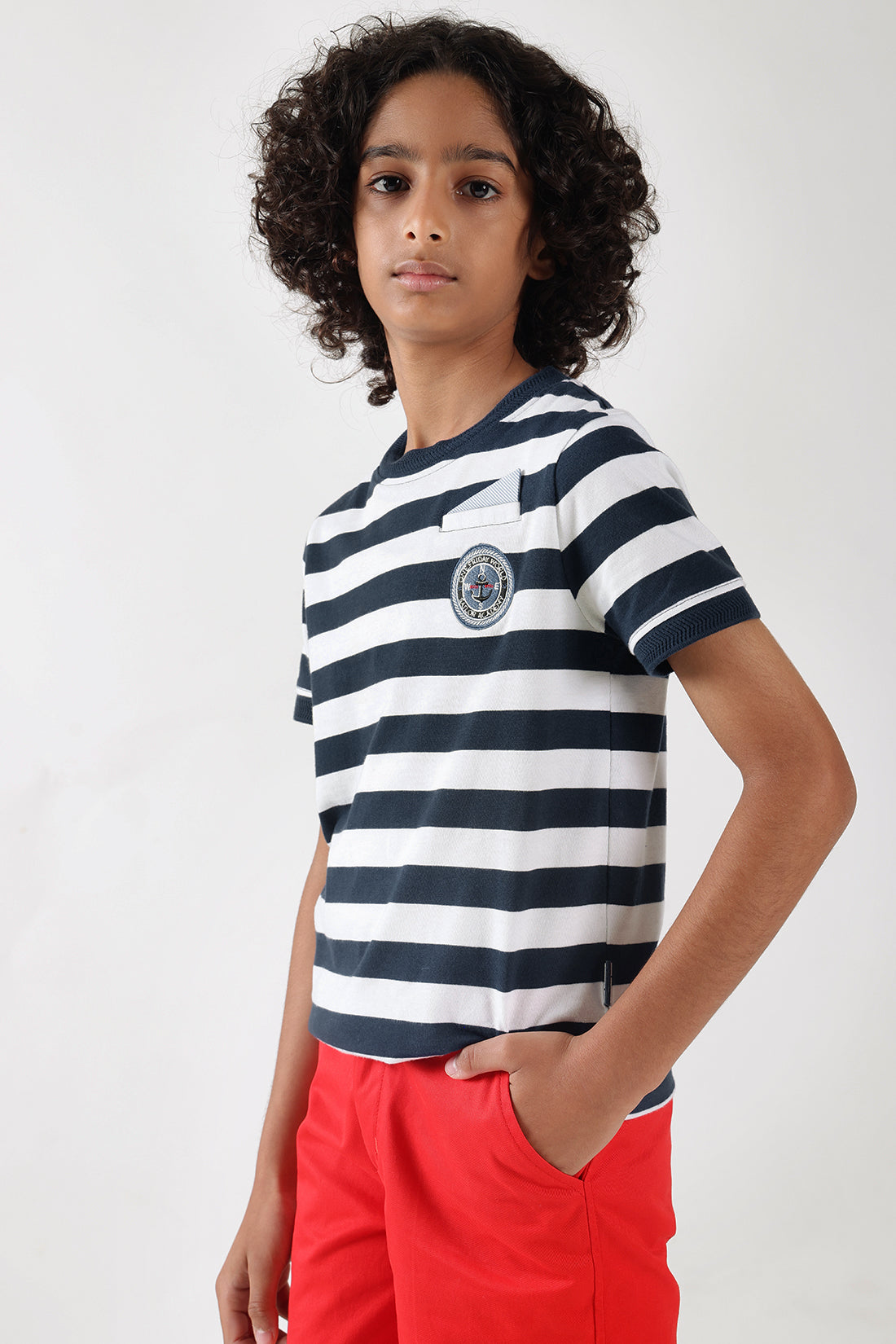 Boys Blue Regular Fit Short Sleeve Striped T-Shirt by One Friday