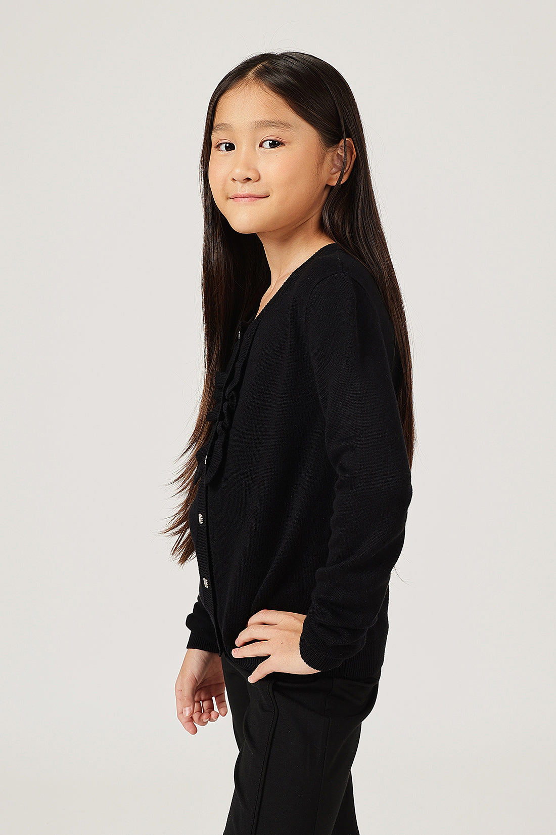 Girls' Black Sweater with Frill Detailing One Friday