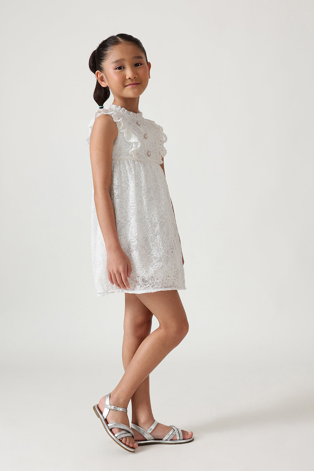 Girls Off White Lace Dress