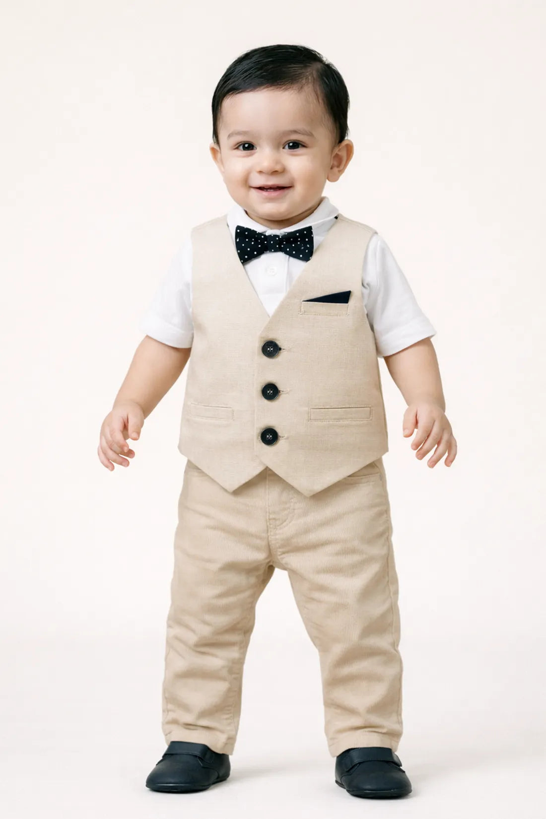 Baby Boys Beige Round Neck Clothing Set
