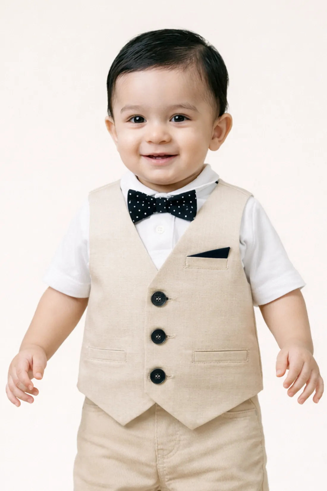 Baby Boys Beige Round Neck Clothing Set