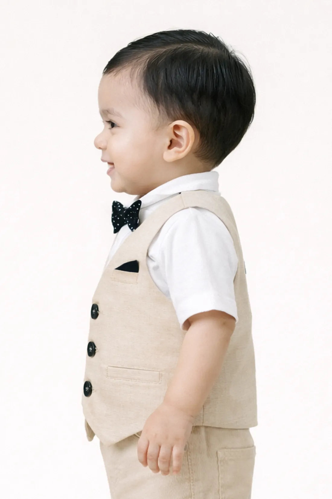 Baby Boys Beige Round Neck Clothing Set