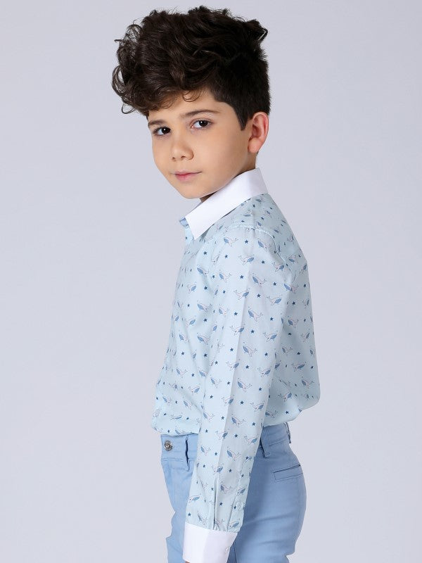 One Friday Blue Fish Printed Shirt