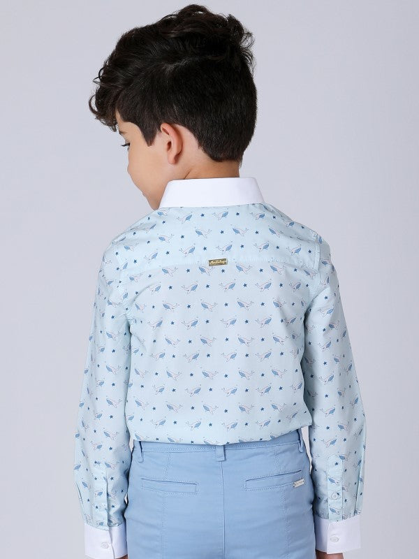 One Friday Blue Fish Printed Shirt