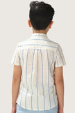 One Friday Boys White and Blue Stripes Seersucker Cotton Shirt