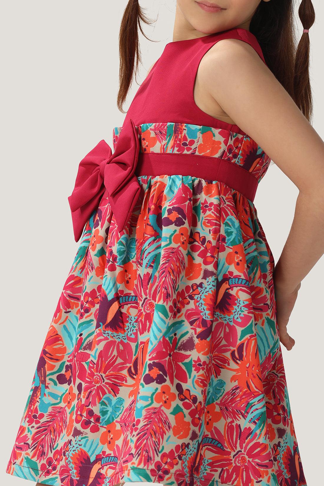 One Friday Kids Girls Pink Round Neck Bow Dress - One Friday World