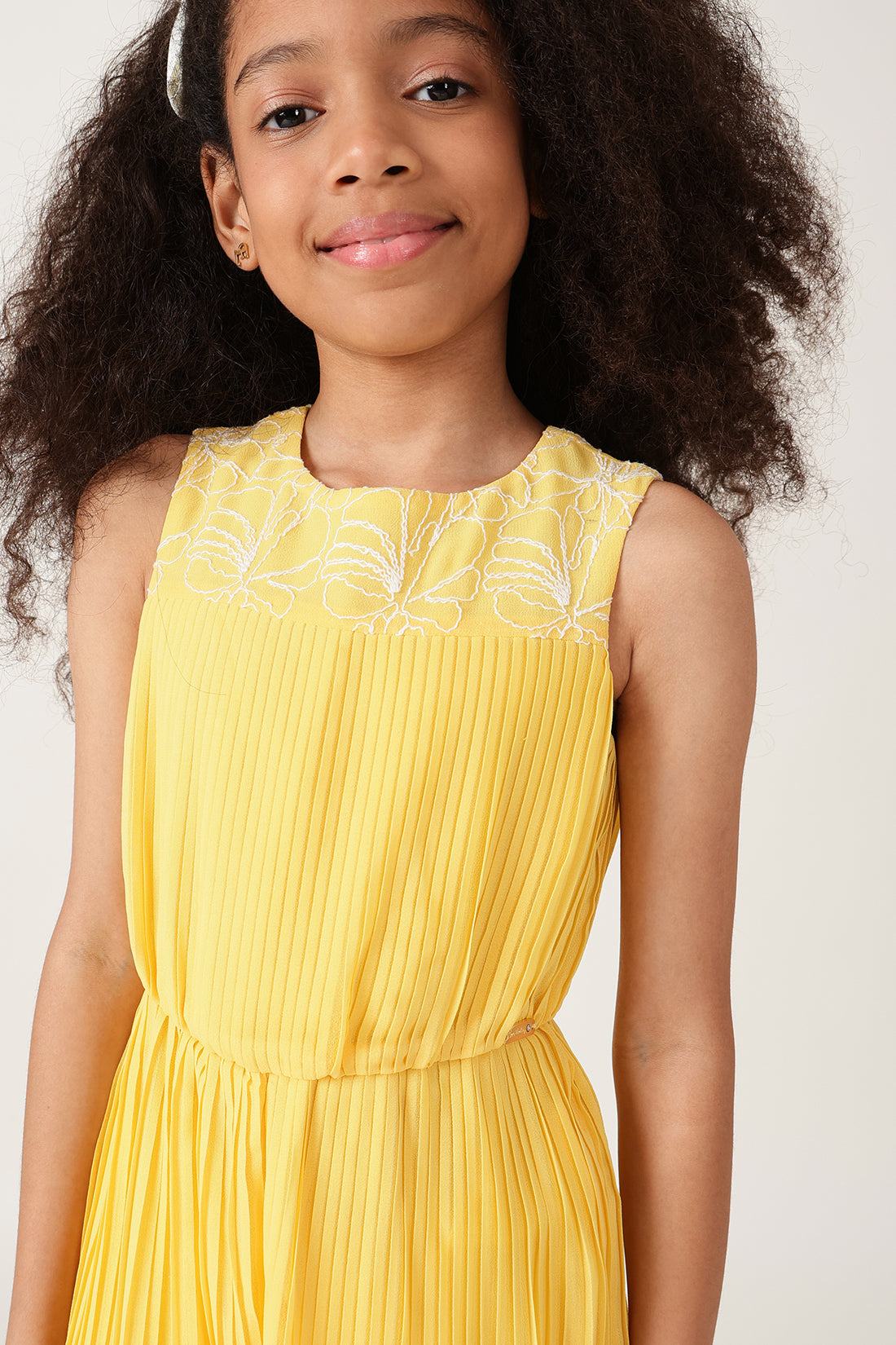 One Friday Girls Yellow Pleated Jumpsuit