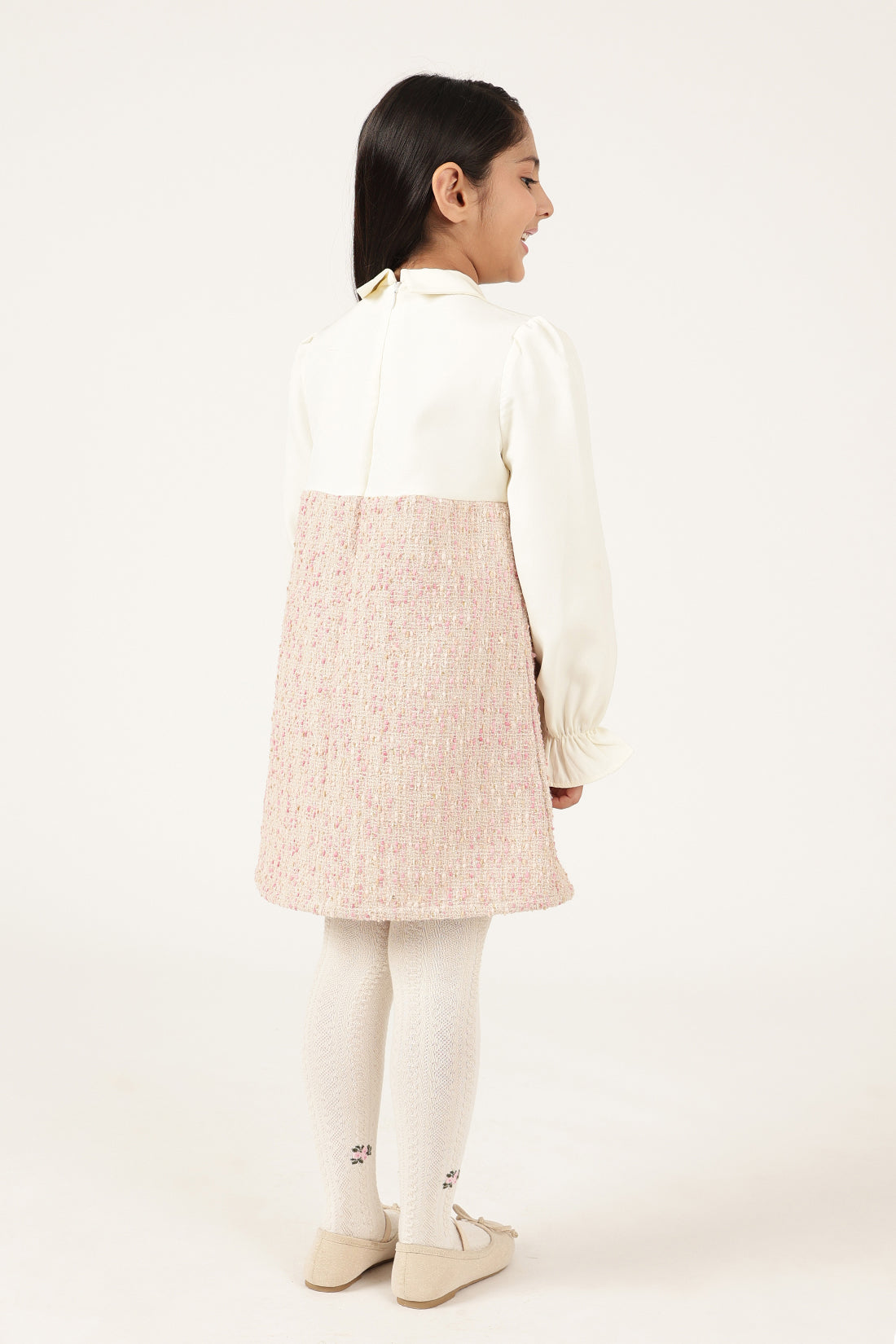 Girls Multicolour Boucle Zip Round Neck Full Sleeve Dress | One Friday