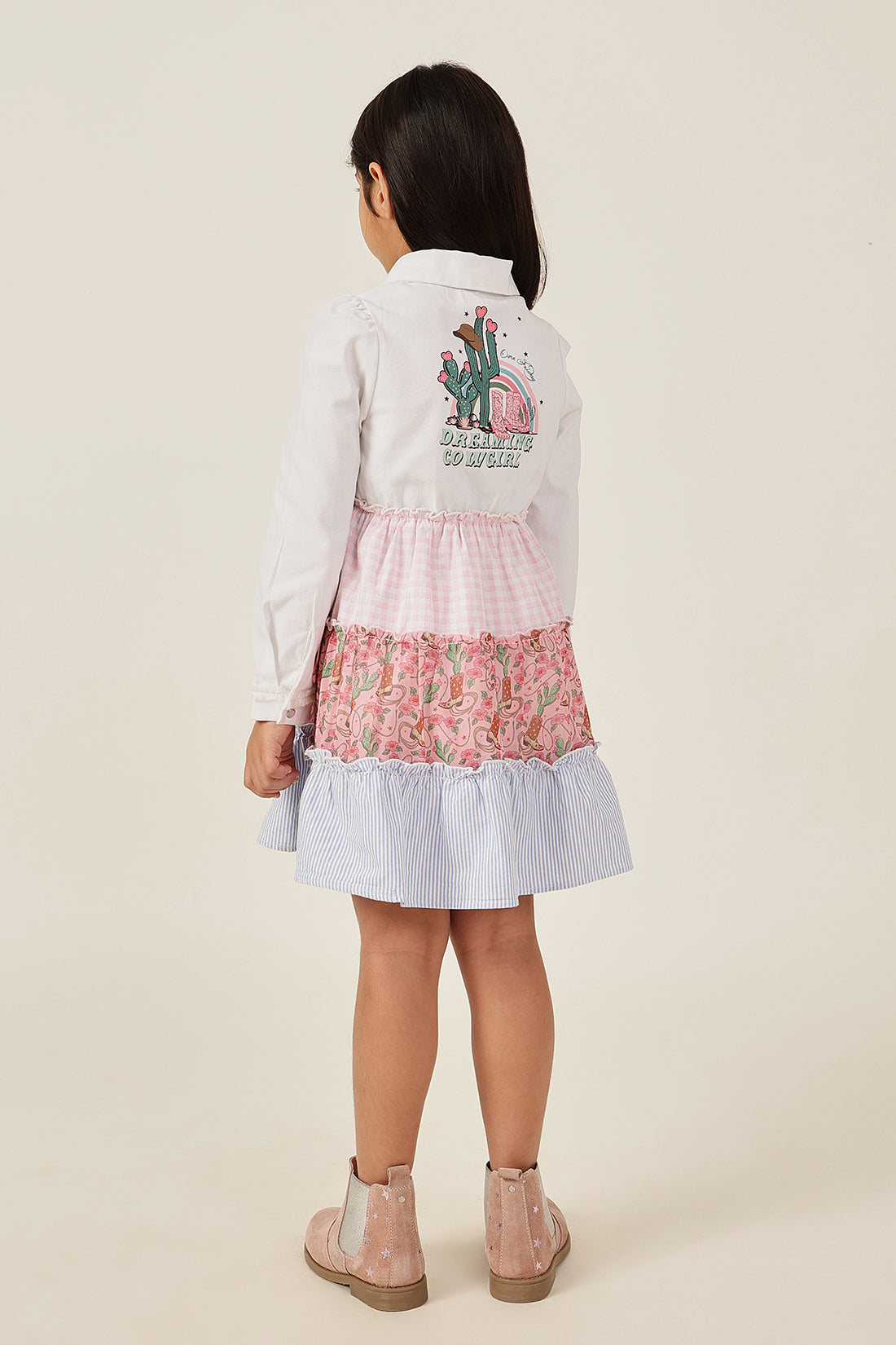 Girls Multi Color Printed Drill Dress