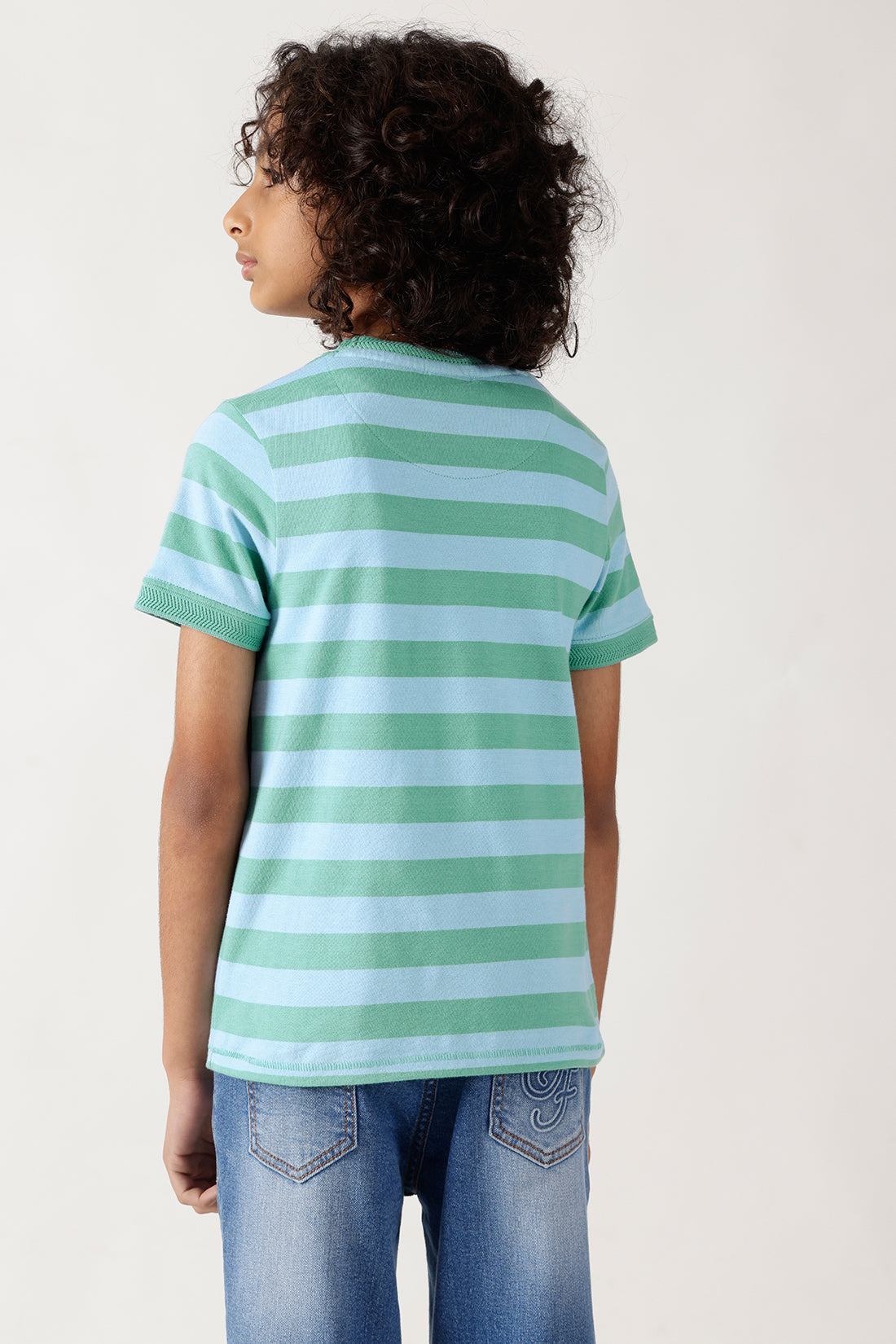 Boys Multi-Colored Regular Fit Half Sleeve Striped T-Shirt by One Friday
