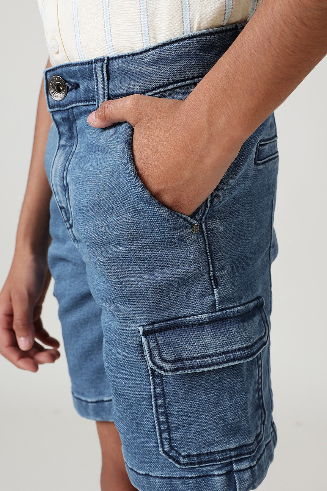 Boys Medium Blue Regular Fitted Solid Shorts by One Friday