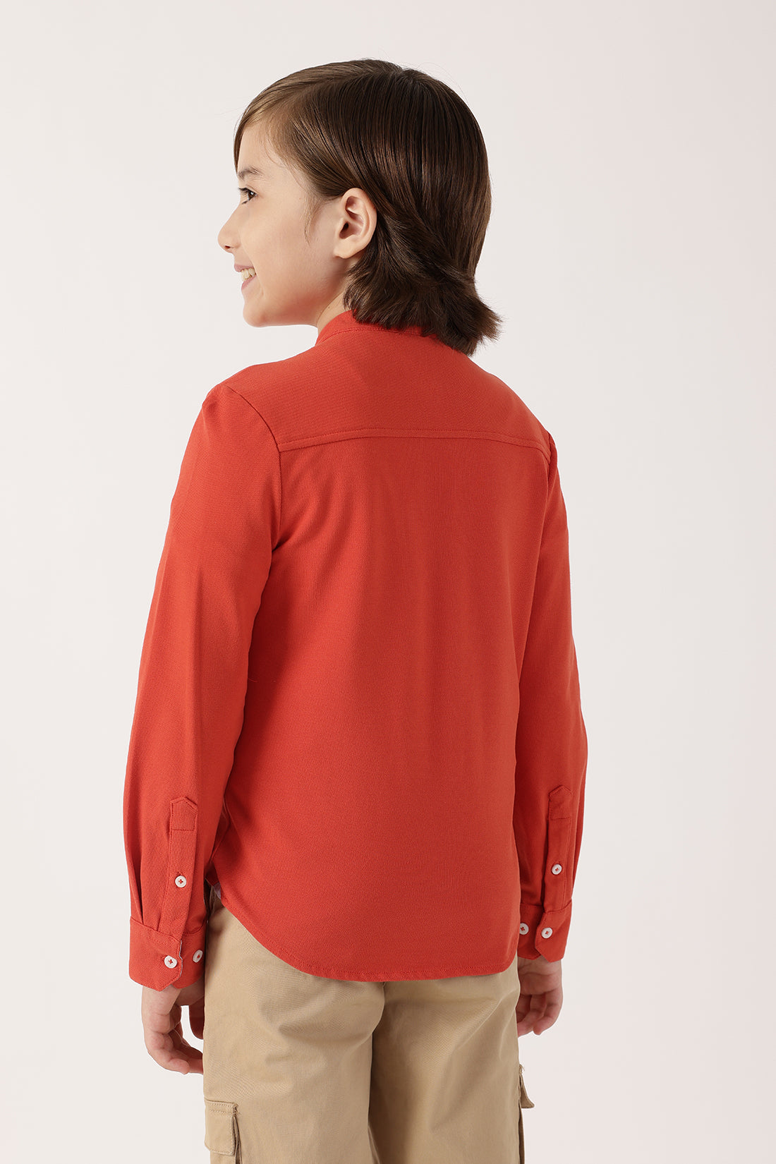 Boys’ Orange Full Sleeve Mandarin Collar Shirt