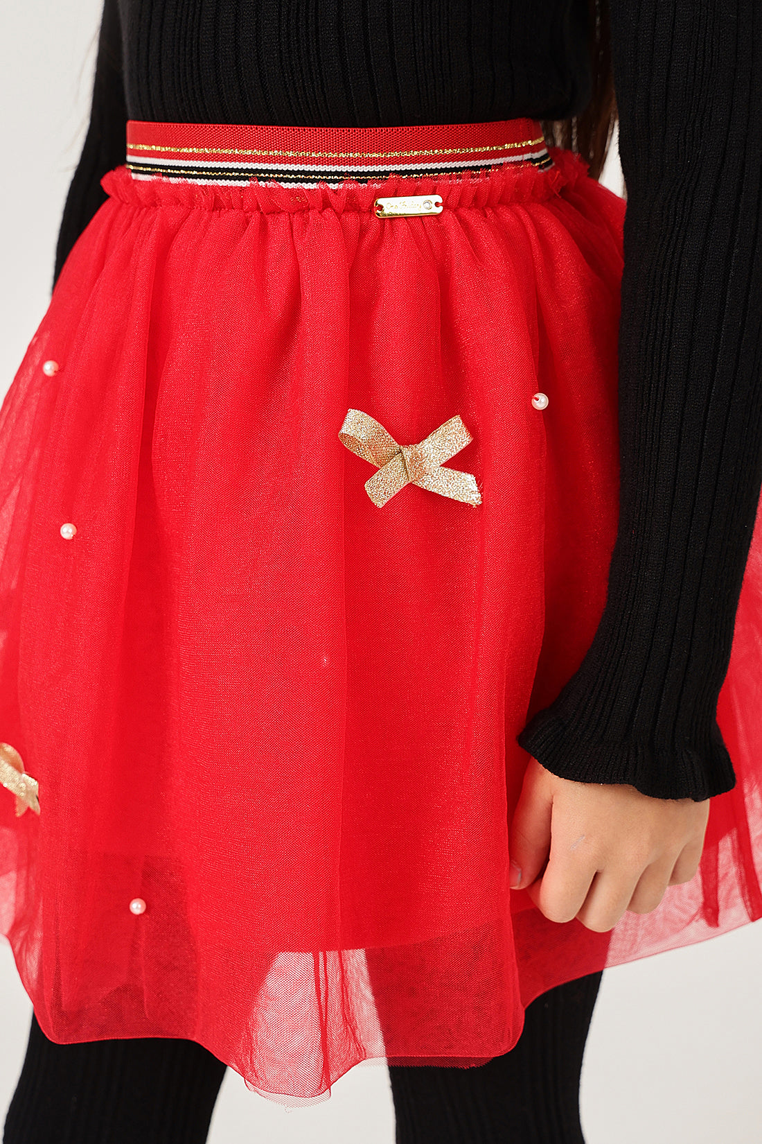 Girls Red Solid Woven Skirt – Xmas Party Wear