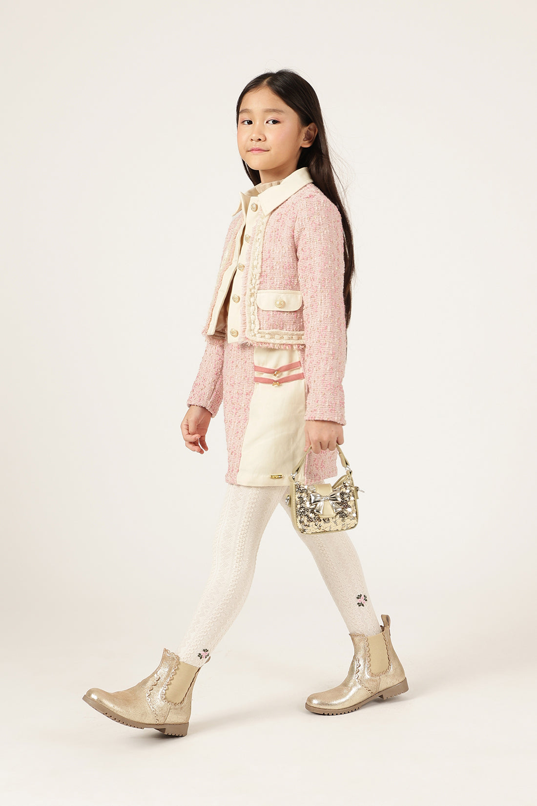 Girls Pink Check Woven Skirt