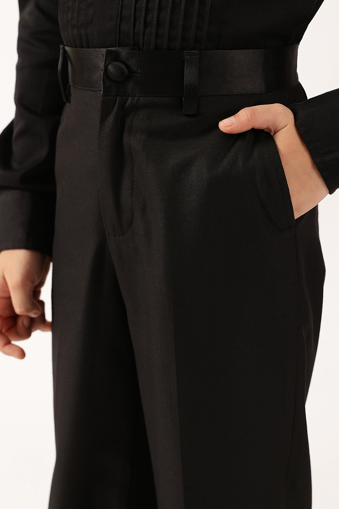 Boys Black Regular Fit Woven Trouser