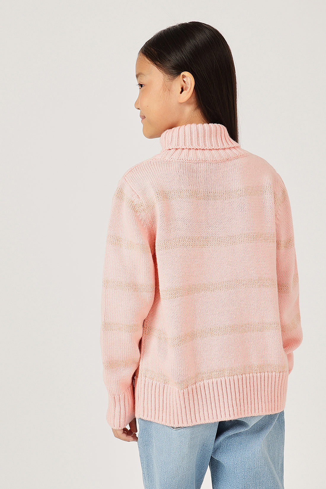Girls Pink High Neck Knit Sweater