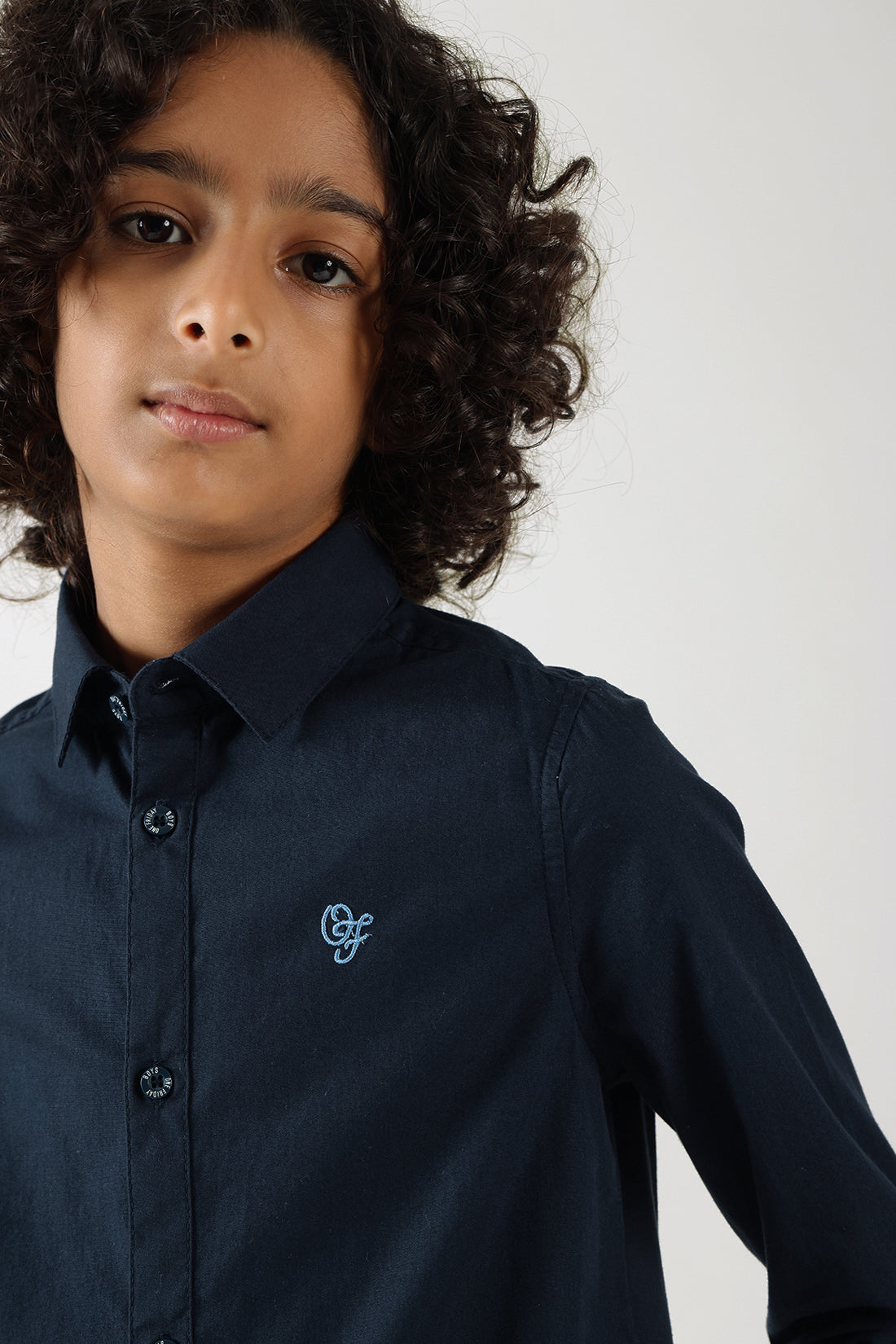 Boys Navy Blue Regular Fit Full Sleeve Solid Shirt by One Friday