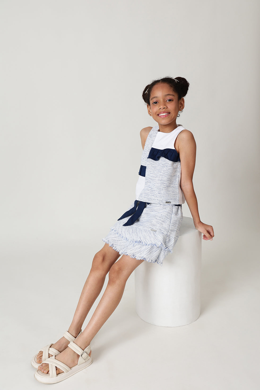 Girls Navy Blue Textured Skirt