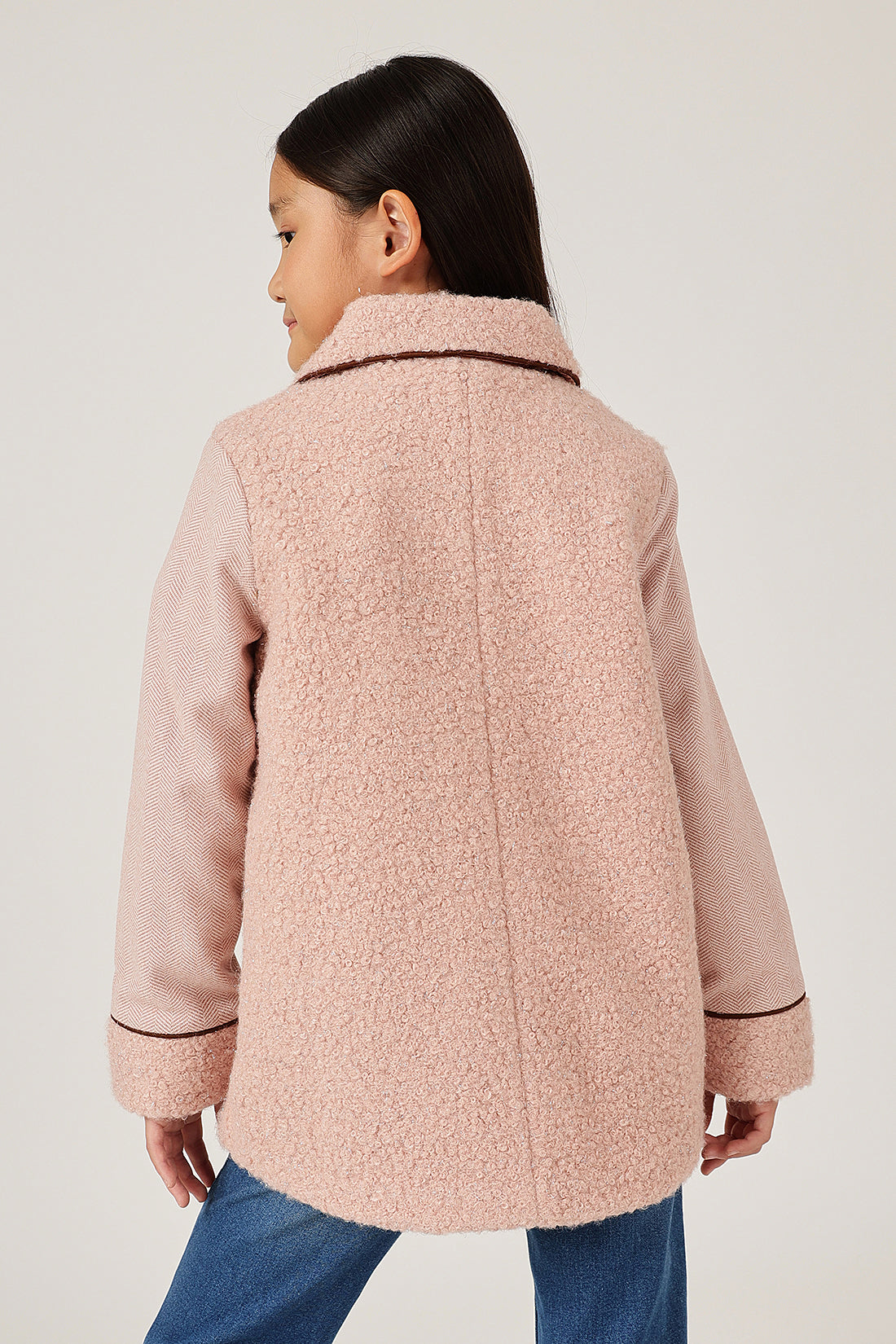 Girls Peach Solid Shirt Collar Overcoat | One Friday