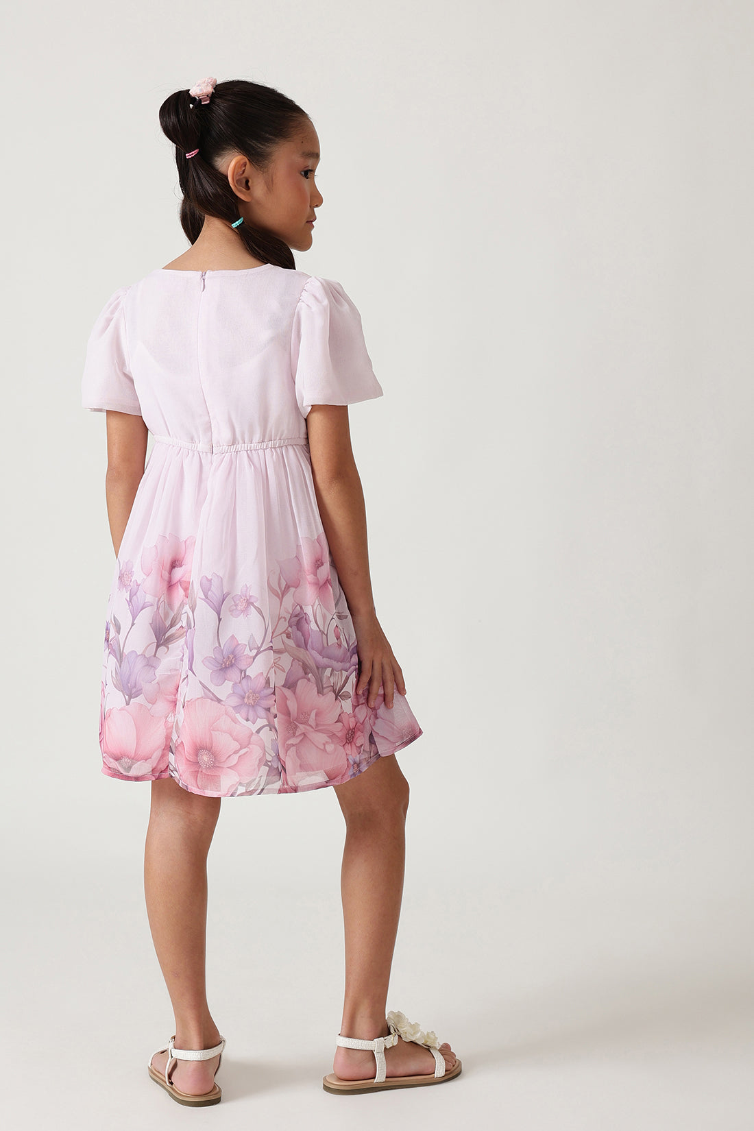 Girls Lilac Fitted & Flared Bell Sleeve Fairy Print Dress by One Friday