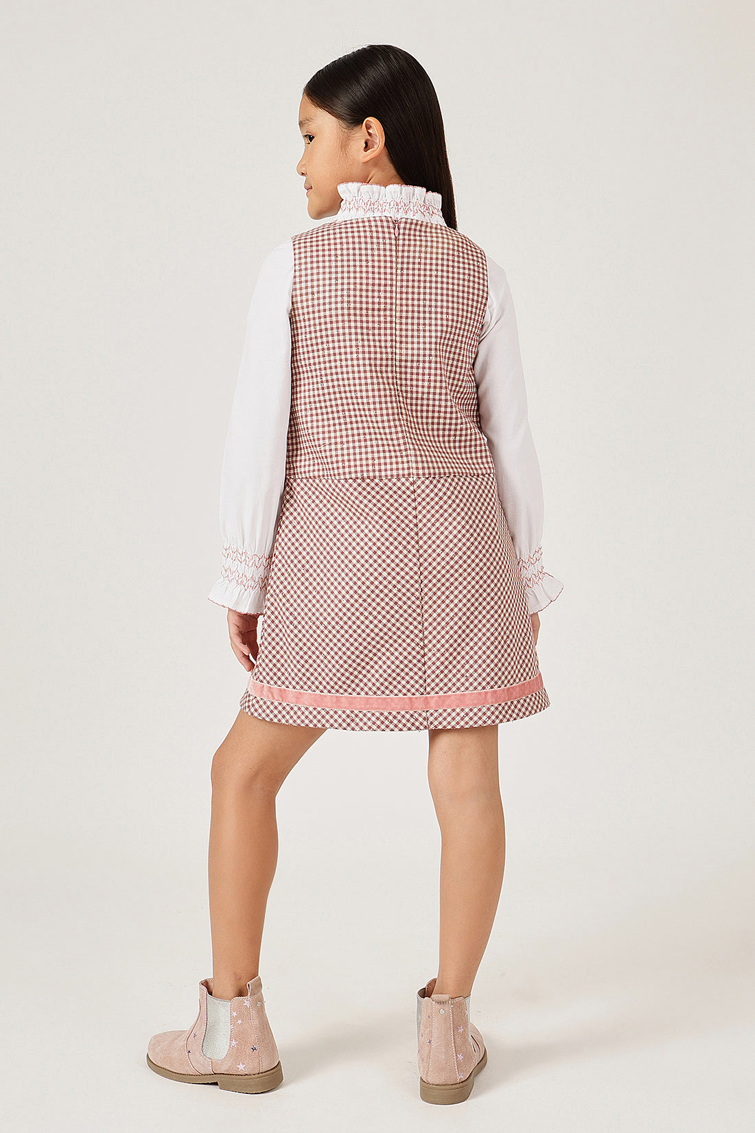 Girls Multicolour Checked Sleeveless Round Neck Dress | One Friday