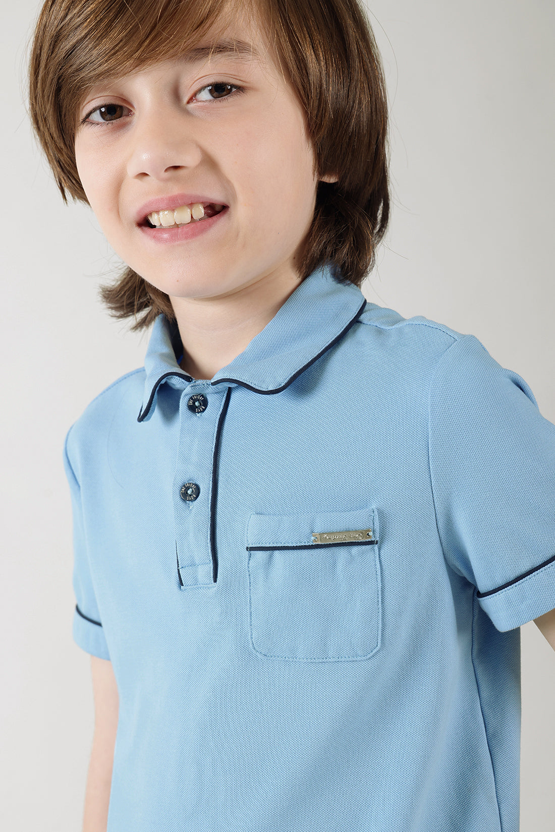 Boys Blue Regular Fit Half Sleeve Solid Polo T-Shirt by One Friday