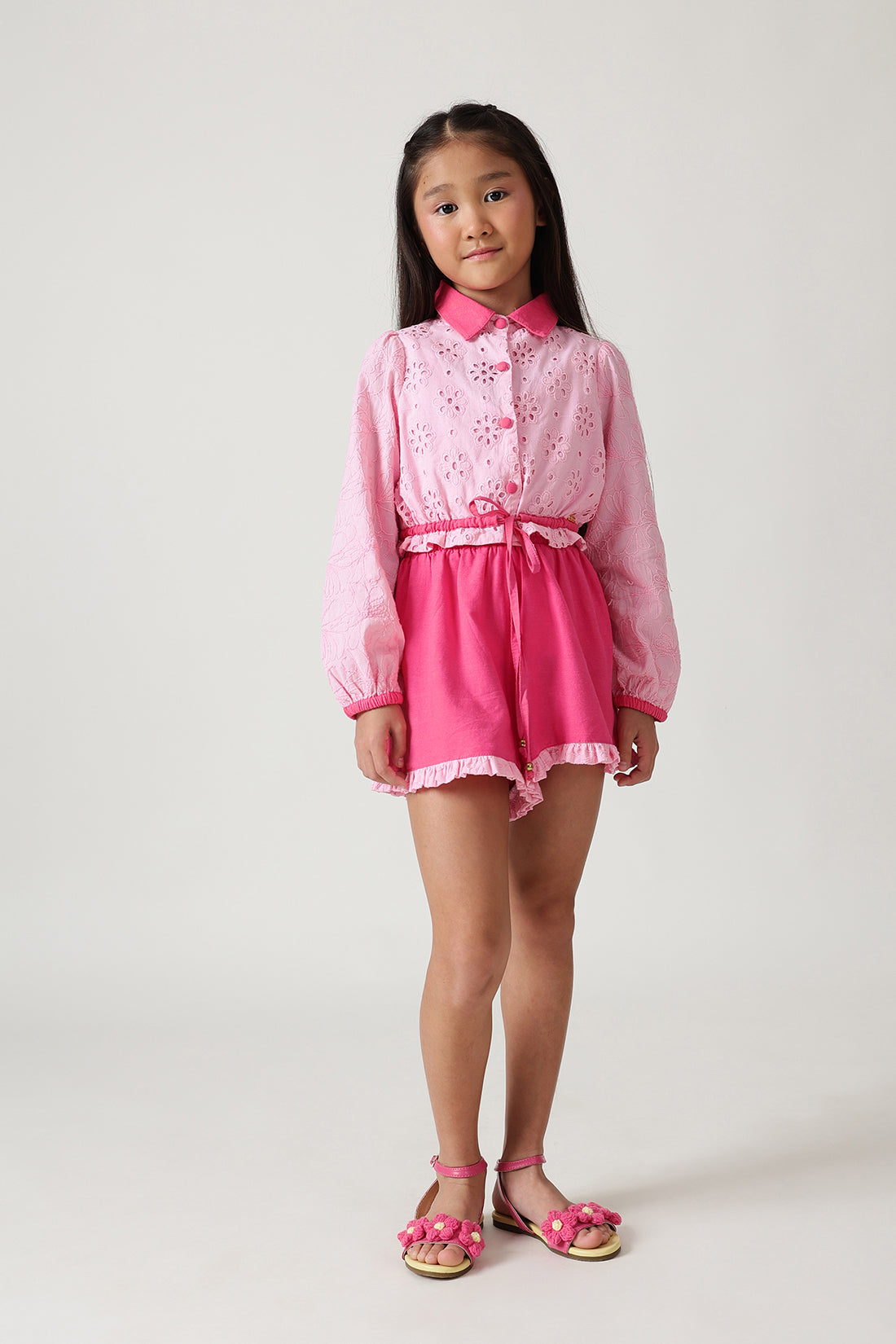 Girls Pink Regular Fit Solid Shorts By One Friday