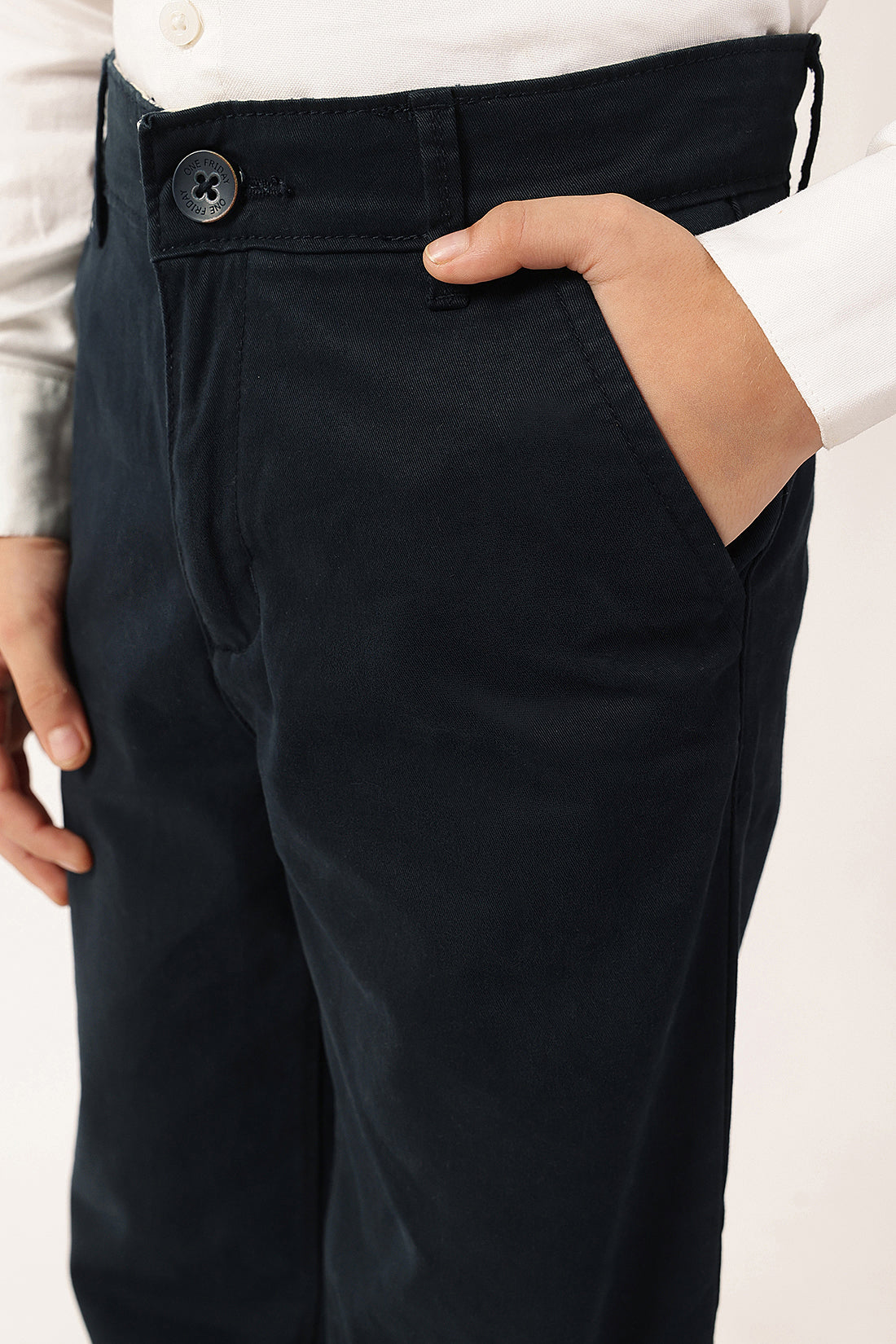 Boys Navy Blue Solid Stretch Trousers | One Friday