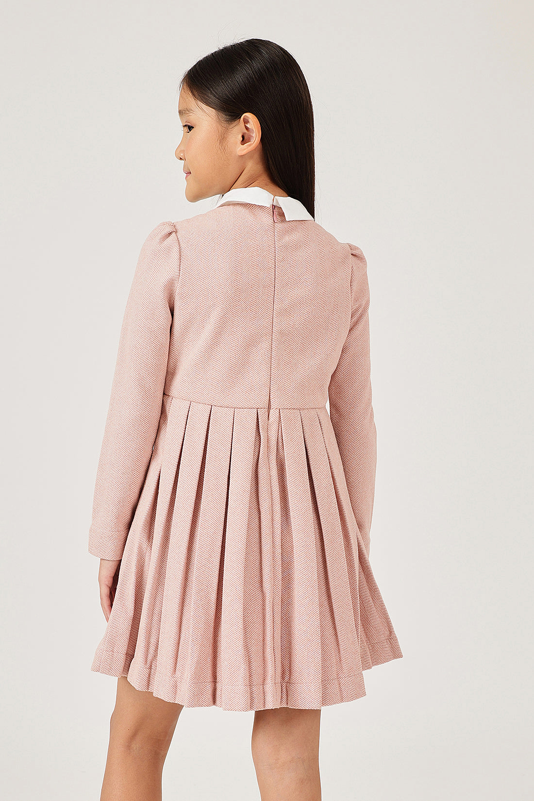 Girls Solid Polyester Peter Pan Collar Dress