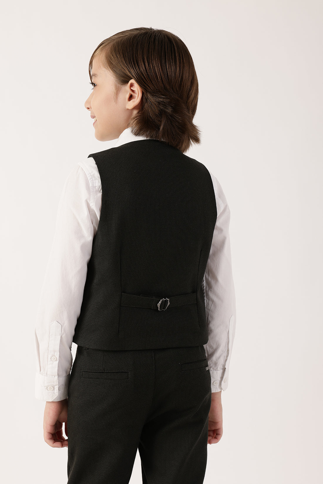 Boys Olive Solid Sleeveless V-Neck Waistcoat