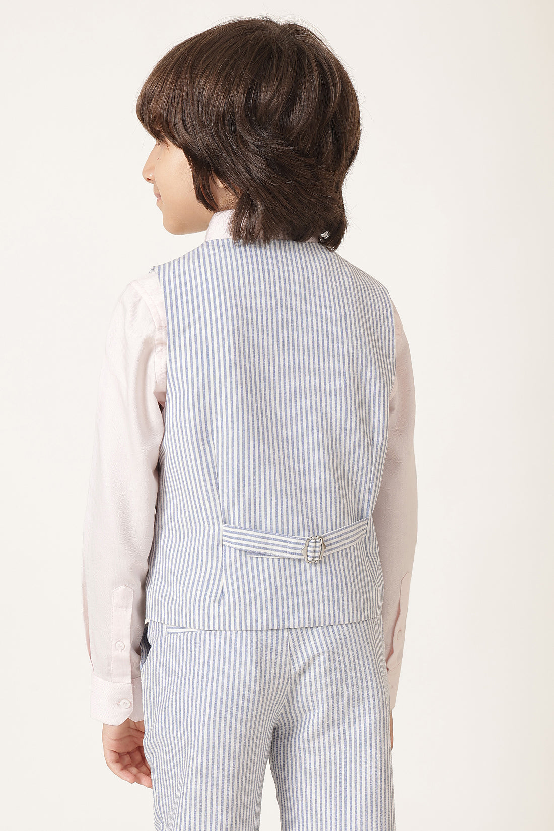 Boys Blue Striped Seersucker Waistcoat