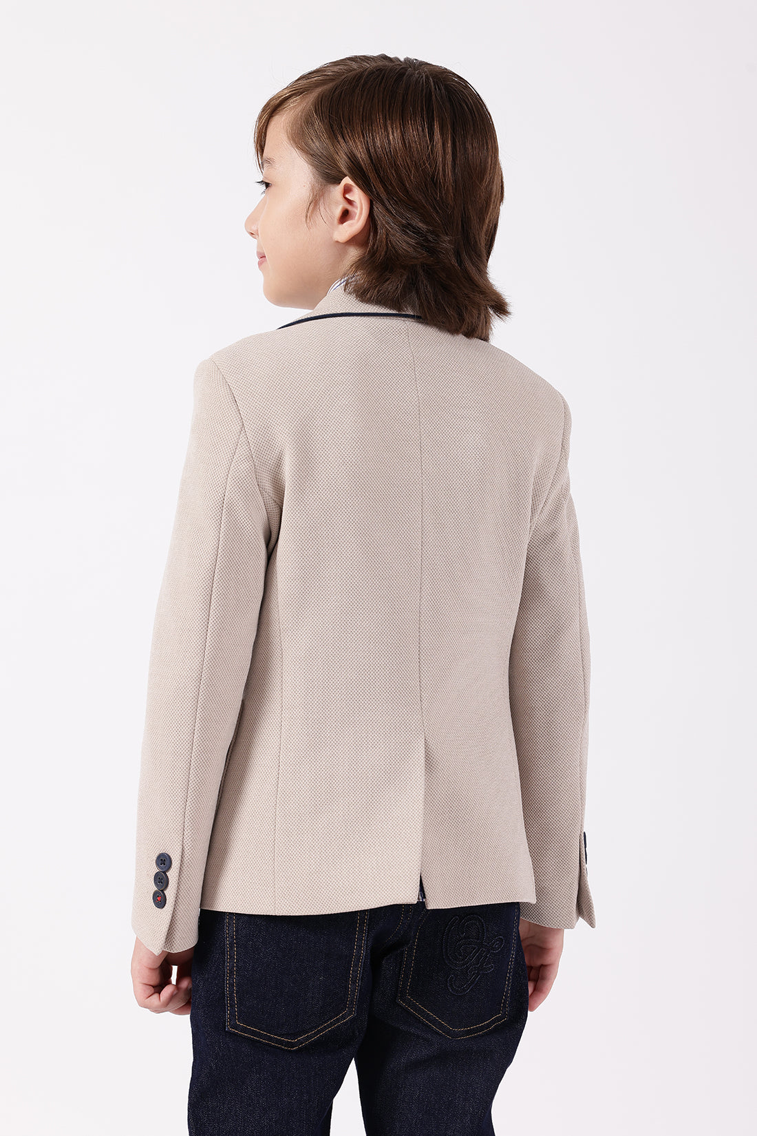 Boys Beige V-Neck Blazer