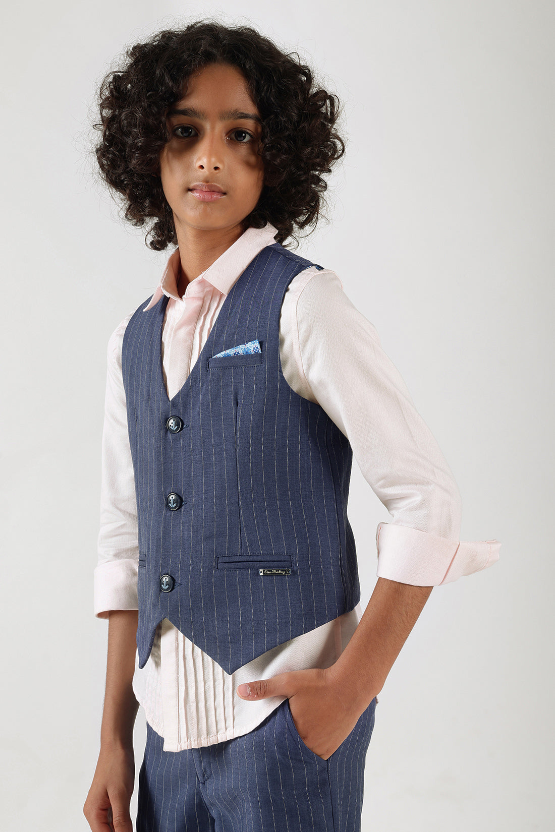 Boys Blue Slim Fit Sleeveless Striped Waistcoat by One Friday