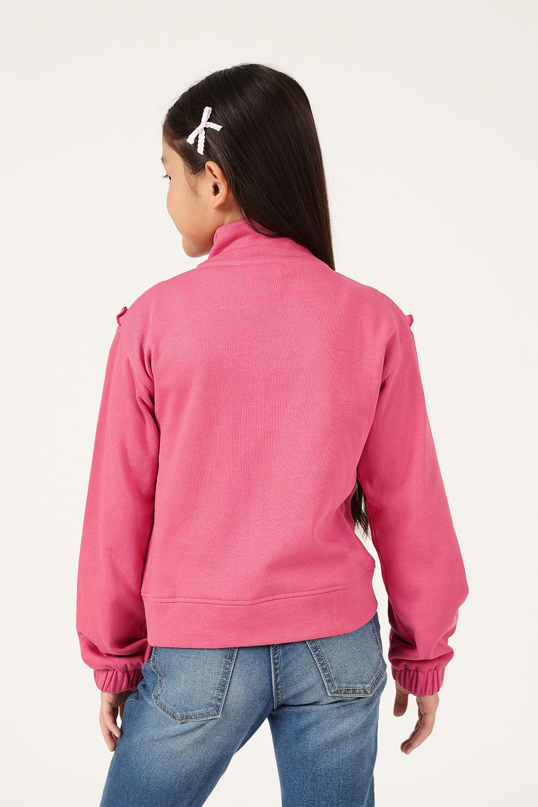 Girls Pink Zip Turtle Neck Sweatshirt