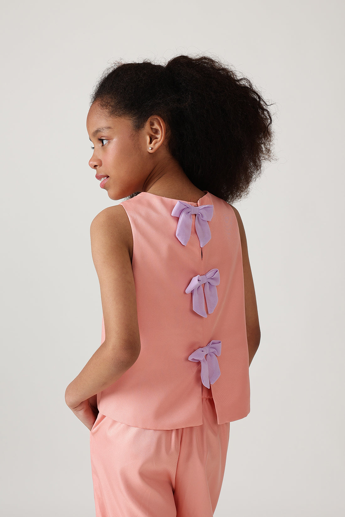 Girls Peach A-Line Sleeveless Printed Top by One Friday