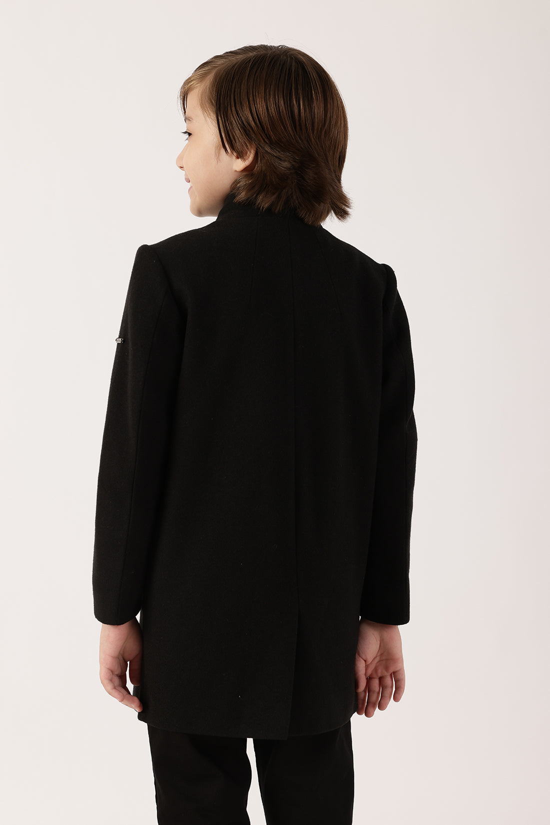 Boys Black High Neck Overcoat