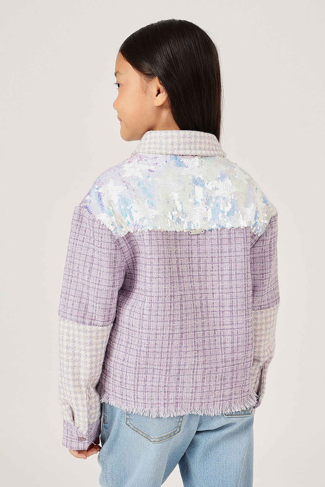 Girls Lilac Boucle Buttoned Shirt Collar Overshirt