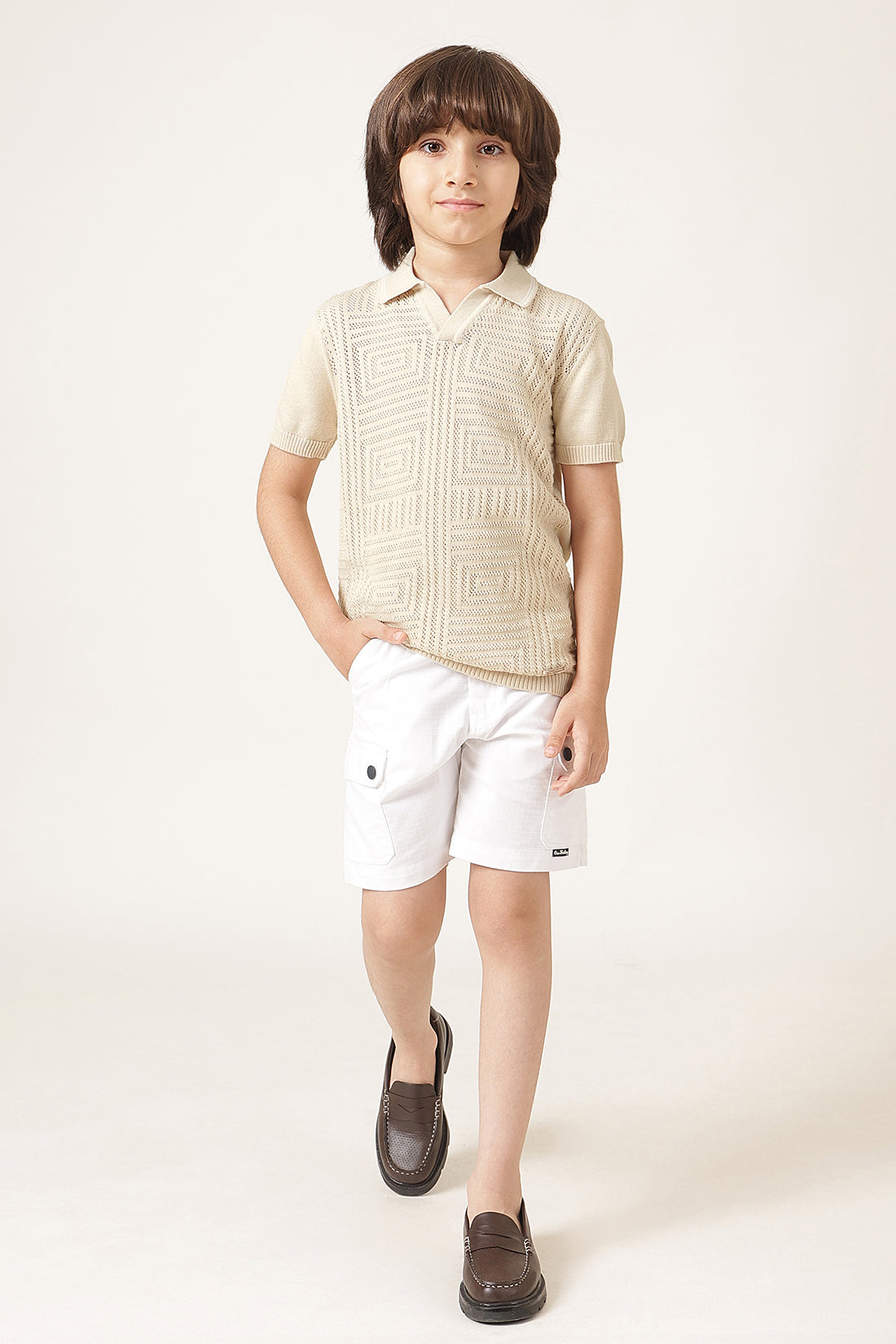Boys Beige Solid Cotton Summer T-Shirt – Regular Fit